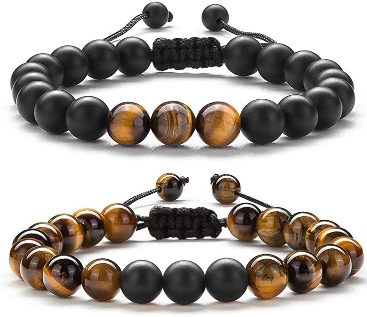Tiger Eye & Black Onyx Beaded Bracelet – Adjustable Braided Bracelet for Men