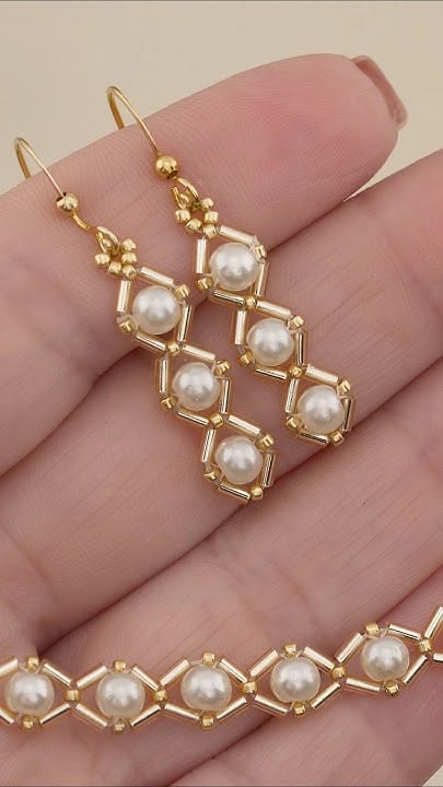 Pearl Drop Earrings & Bracelet Set – Gold Wire Wrapped Jewelry Set