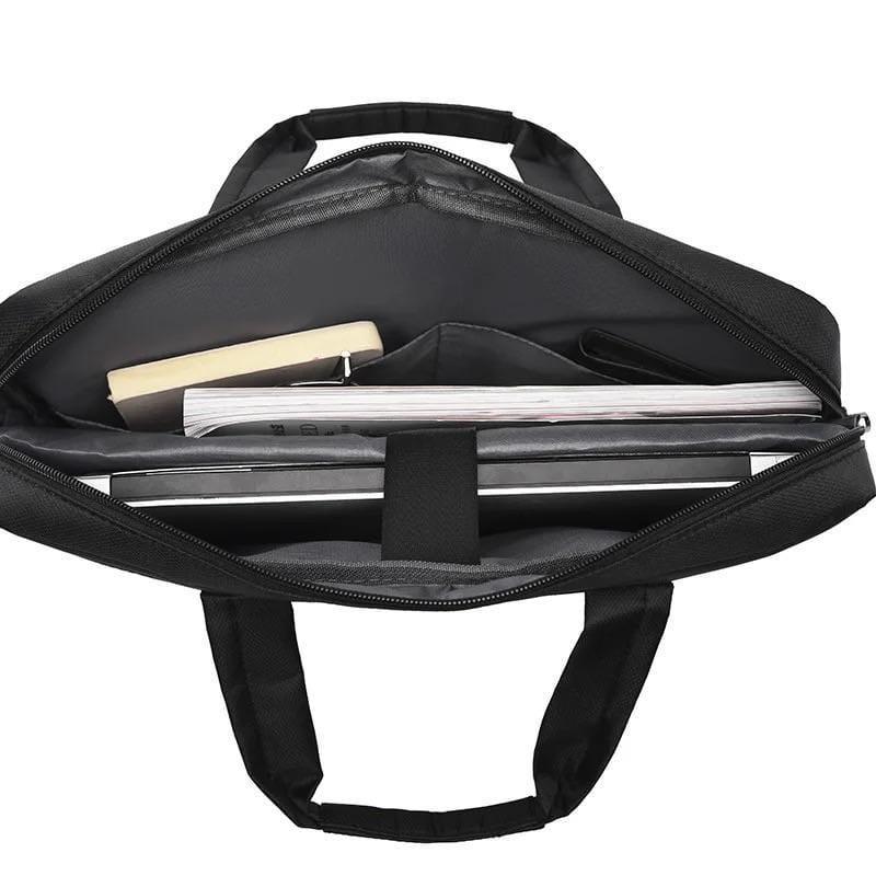 Premium 17-Inch Oxford Fabric Laptop Bag – Spacious Plain Black Waterproof Office Messenger Briefcase
