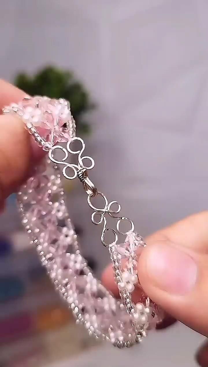 Woven Pearl & Crystal Bracelet – Silver Wire Wrap Design